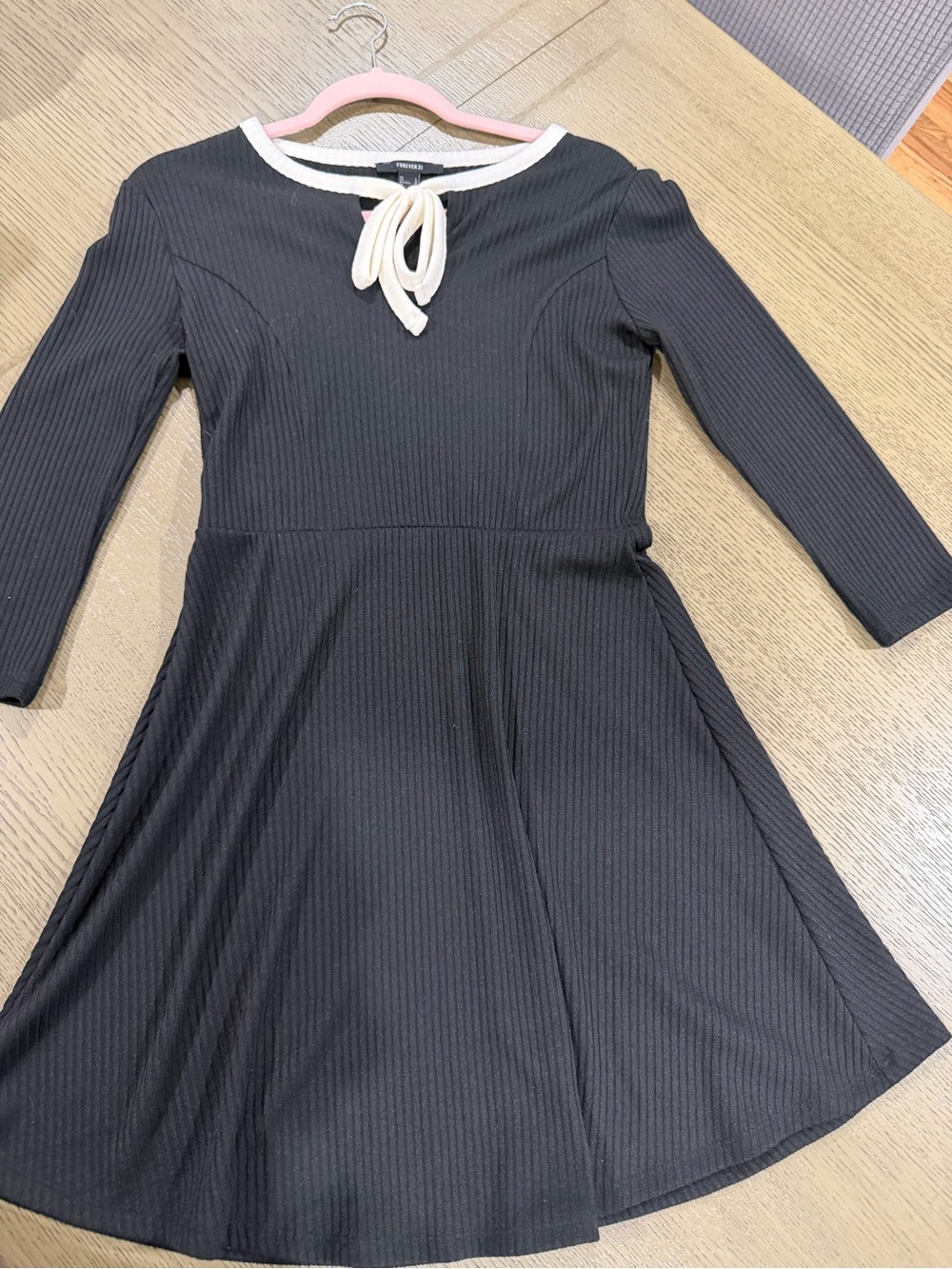 Forever 21 Black Fit-and-Flare Dress with Cream Tie Detail